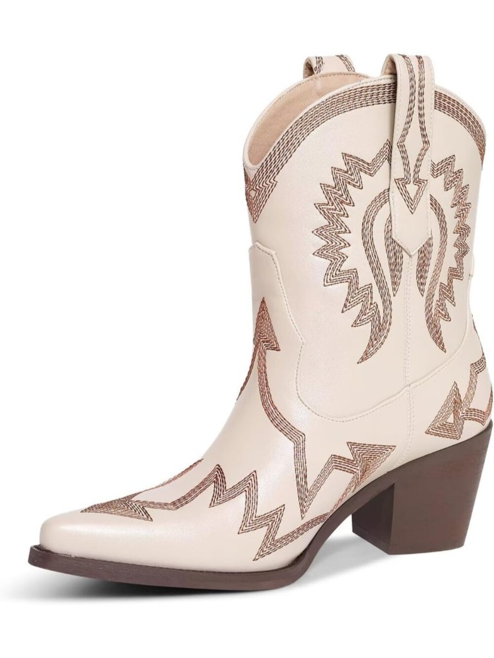 Women's Khaki Western Ankle Cowgirl Boots Chunky Pointed Toe Wide Calf Boots